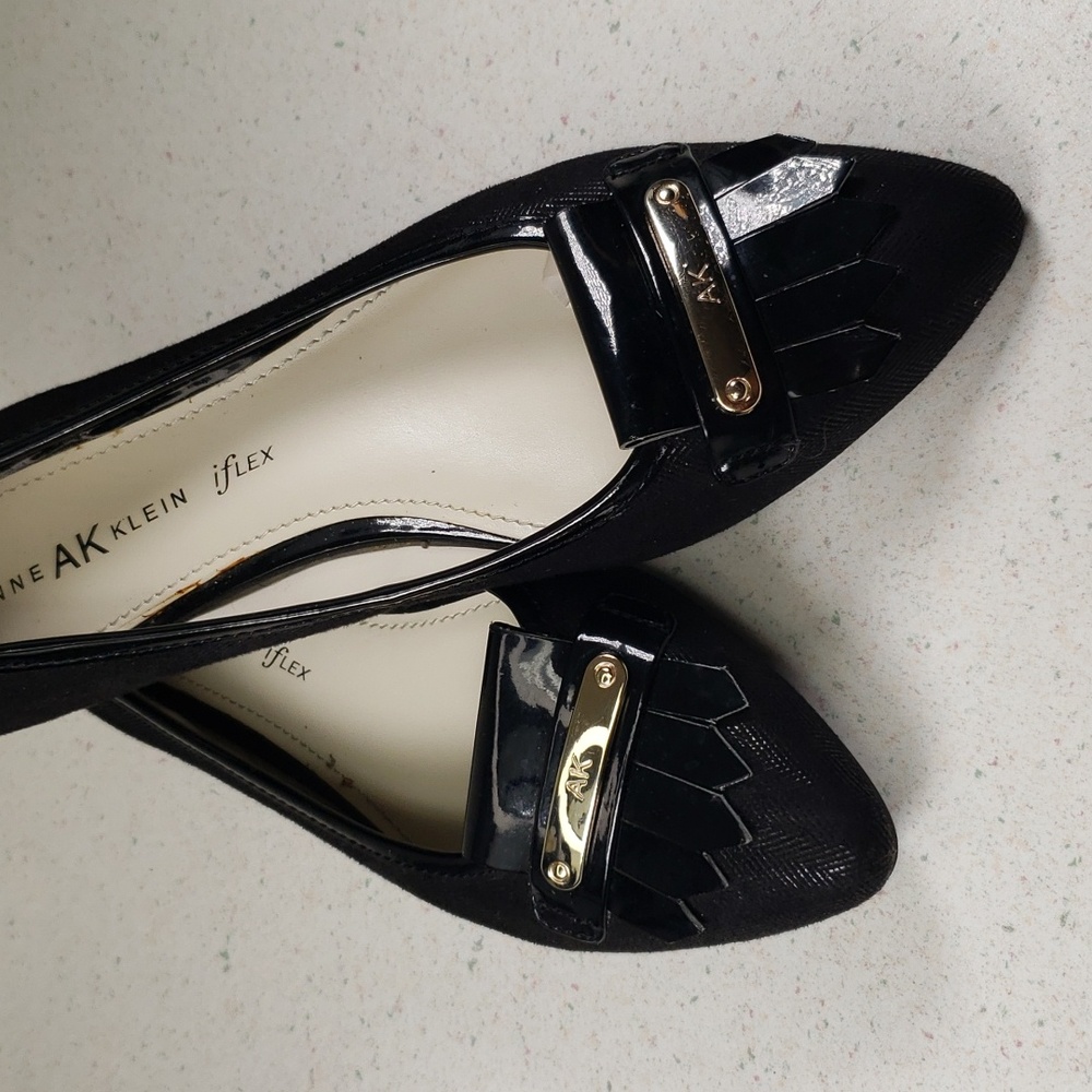 Anne Klein AK Iflex GUARDIAN Black Leather Block Heel Dress Pump Shoe Size 8M